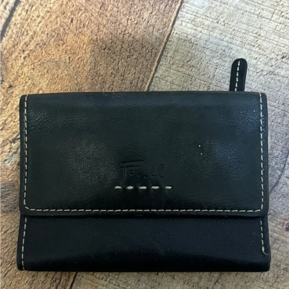 Fossil Cowhide Leather Black Vintage Wallet Sl8636